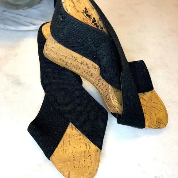 Coach and Four black strap wedge sandals size 10 - Picture 1 of 10